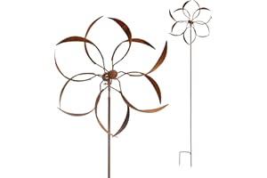 ECOSOUL Moulin à vent rouillé hélice carrousel en métal fer rouille décoration 210 cm de haut 60 cm de diamètre