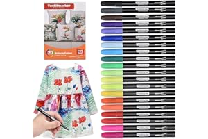 WILLINGOOD Waschmaschinenfeste Textilmarker, 20St Wasserfeste Textilstifte in Leuchtenden Farben, Nicht Giftige Permanent Marker, Stoffmalfarben für Schuhe T-Shirts Taschen Stoffbeutel und Verschiedene Textilien