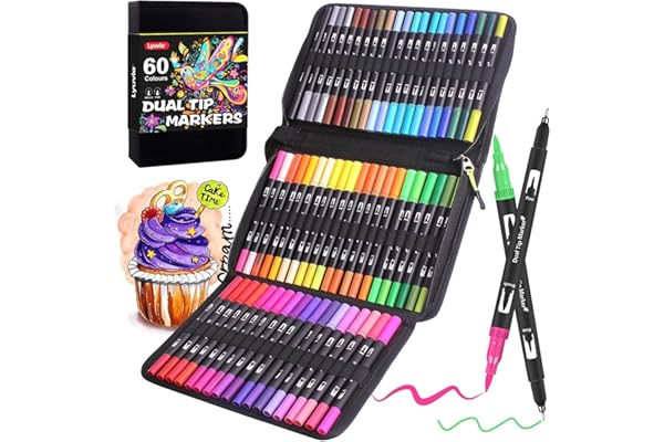 Lyuvie 60 Colores Rotuladores Lettering Rotuladores Punta Pincel Doble Punta para Adultos y Artistas, Punta Fina Lettering Kit para Principiantes, Caligrafía, Dibujar