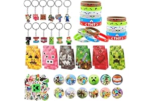 HYZMSZA 98 Pcs Videogiochi Compleanno Regali Festa,Kit Giochi Feste a Tema, Game Bomboniera Compleanno, Regalo per Feste di Compleanno di Videogiochi,Borsa Compleanno,Badge,Adesivi, Portachiavi,Braccialetti,