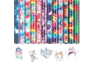 Tintnut Tie-dye Swirl Heat Transfer Vinyl - 10x12 Inch 12 Sheets Bundle Watercolor Rainbow Iron on Vinyl Seamless Colorful Pattern Printed HTV DIY T-Shirts Canvas Bag for Cricut or Silhouette Cameo