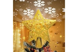 Bee Elf weihnachtsbaumschmuck Topper beleuchtet Stern baumspitze Weihnachten Baum Topper mit LED rotierenden Schneeflocken Beamer, Silber weihnachtsbaumspitze für Weihnachtsbaum Dekorationen Gold