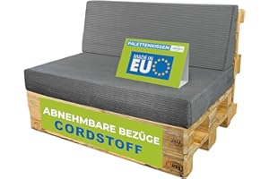 ‎PILLOWS24 Pillows24 - Palettenkissen 2-teiliges Set aus Cordstoff | Sitzkissen & Rückenkissen für Europaletten 120x80 | Weiche Palettenauflage für Wohnzimmer, Garten oder Balkon | Made in EU | Dunkelgrau