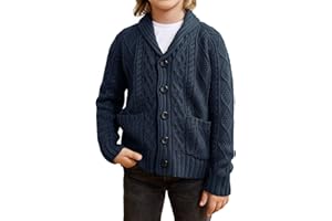 Haloumoning Cardigan à col châle pour garçon - Grosse maille - Manches longues - Boutonnière - Pull en tricot