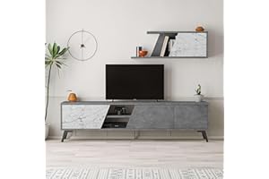 Totò Piccinni Parete Tv LOFT Porta TV mobile salotto multiuso composizione soggiorno 180x35,6 (Cemento/Carrara)