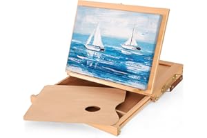 VISWIN 25 cm W X 33 cm L, Cavalletto da Tavolo con Cassetto e Tavolozza, Scatola per Schizzi da Tavolo Regolabile, Scatola per Pittura in Legno Massello di Faggio per Principianti, Studenti