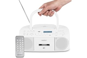 MEDION DRX-1 Plus Boombox (Radio Portable Dab+ et FM, Bluetooth, Lecteur CD, MP3, Cassette, Prise Casque, stéréo, AUX, sur Secteur & Piles) Blanc