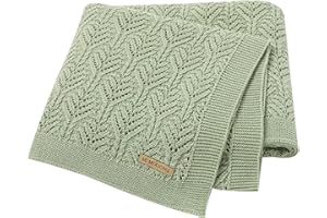 LAWKUL Baby Blanket Cellular Knitted 100% Cotton Soft Blankets for Newborn Boy Girls Toddler 100x80cm Mustard Light Green