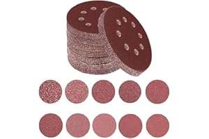 Toowood 100pcs 125mm Sanding Discs, 8-Hole Dustless Hook & Loop sand paper, 60-600 Multi-Grit Professional Abrasive Discs for Orbital Sander, Woodworking and Auto Body Refinishing