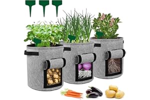 MAIBAOTEMBT Bolsa de Plantación, 3 Piezas 7 Galones Bolsas de Plantas de Jardín, Macetas no Tejidas, Macetas de Tela con Asas, Bolsas De Cultivo Transpirables, para Patata, Tomate, Zanahoria y Más (Ceniza)