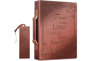 FINPAC Classic Bible Cover, PU Leather Carrying Book Case Church Bag Bible Protective with Handle, for Men, Women, Father, Mother, Friends, Girls, Boys, [Trust in The Lord] - Medium/Brown