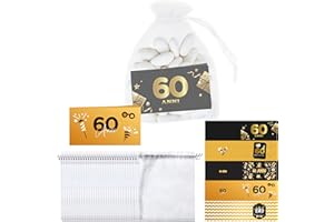 NAÏZAYA Sacchetti in Organza con Bigliettini - 50 Sacchettini Portaconfetti Compleanno per Bomboniere 60 Anni Ragazza Ragazzo - 50 Bigliettini per Cerimonie Originali - Idee Regalo Compleanni Uomo Donna