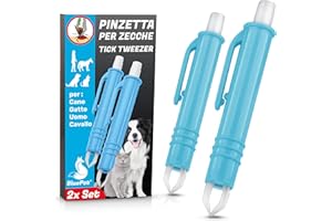 BluePet® 2X Pinzetta per zecche ablazione | Elimina Le zecche per Rimuovere Le zecche dall'uomo e dagli Animali | Spunta Le pinzette Come Primo Soccorso per Cani e Gatti in casa