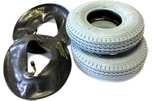 ROLKO Lot de 2 pneus de Fauteuil Roulant 2.80/2.50-4, Gris, 2 Chambres à air coudé, stabilité, 4 pneumatiques avec Profil routière, Fauteuil Roulant pour Scooter, Fauteuil Roulant électrique