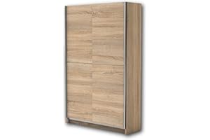 ‎STELLA TRADING Stella Trading FAST Eleganter Kleiderschrank / Garderobenschrank mit viel Stauraum - Vielseitiger Schwebetürenschrank in Sonoma Eiche Optik - 125 x 195 x 38 cm (B/H/T)