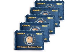 Wisedry gel di silice trasparente [5 x 100 g], confezioni di essiccante con indicazione del colore, sacchetti per la deumidificazione riutilizzabili e resistenti al calore per lo stoccaggio