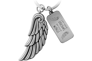 FABACH Llavero con alas de ángel, amuleto de la suerte, ángel de la guarda, pluma, Plata antigua, talla única