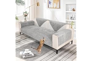 Topchances Chenille Sofa Slipcovers 1/2/3/4 Seater,Non Slip Sofa Cover for Dogs All-Seasons Sofa Wrap with Non-Slip Silicone Particles Apply to Living Room Dogs Cat Pet (Grey,90x180cm 1 Piece)