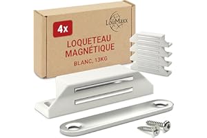 LouMaxx Aimant Magnétique extra fort - Force de Maintien 13kg – Lot de 4 Pièces en Blanc- Aimant de Porte - Fermeture Magnétique - Aimant à Visser, Fermeture Magnétique Armoire