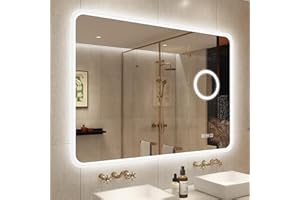 STARLEAD Lustro łazienkowe z oświetleniem, 100 x 70 cm, Bluetooth + lupa 5x, lupa LED, możliwość ściemniania, 3 temperatury barwowe, funkcja pamięci, szkło hartowane IP44, lustro łazienkowe,