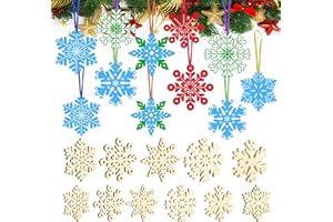 Matogle 33pcs Bricoalge Flocons Neige en Bois à Colorer pour Enfants Loisir Créatif d'Hiver Activité Manuelle Fête Noël pour Jeux Artisanat DIY Décorations Suspendues