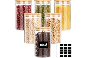Ezvsevuo 6pcs Tarros de Cristal con Tapa, 680ml Botes Cocina Almacenaje, Tarros Cristal Hermeticos con Tapa Bambú, Recipientes de Cristal para Alimentos, Pasta, Cereales, Legumbres, Café