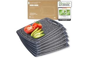 ‎EXITOSO Exitoso Frühstücksbrettchen 6er Set mit Saftrille & Griff aus Kunststoff | Rutschfestes & spülmaschinenfestes Schneidebrett | Antibakterielles Brettchen Set | BPA-Frei & beidseitig verwendbar