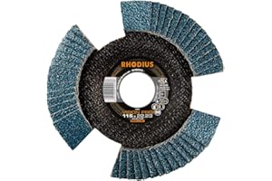 RHODIUS VISION PRO, 10 Stück Ø 115 mm K40 Fächerscheiben durchsichtig, Made in Germany, Metall Edelstahl Stahl INOX, für Winkelschleifer, Schleifscheibe, Fächerschleifscheibe