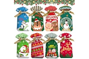 HaloCasa Sacchetti Regalo Natale, 48 Sacchetti Regalo con Coulisse in Confezione Bustine Borse Regalo Natalizi Sacchetto caramelle con Babbo Natale Renna per Dolci Confetti Festa