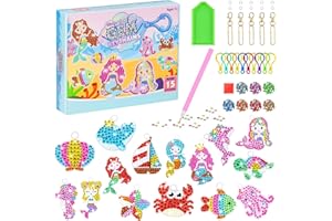 Hovetne Mermaid Diamond Painting Kits, 5D DIY Diamond Art Kits Childrens Diamond Art Keyring Kits, 15 Decorative Gem Keychains Pendant Kits Arts and Crafts for Kids Adults Boys Girls