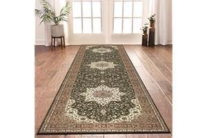 Shop Direct 24 Hallway Runner, Classical Geometric Design Rugs Non Slip Washable Long Narrow Hall Living Room Carpet Runner Rug Kitchen - 80 X 300 - Rome Green