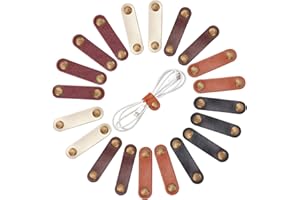 GORGECRAFT 20Pcs Leather Cable Straps Cable Ties Cable Organizers Power Cord Management Reusable Cable Tidy Wrap Hook and Loop Fastening Wire Wrap Ties for USB Cable Headphone Wires, Short Straps