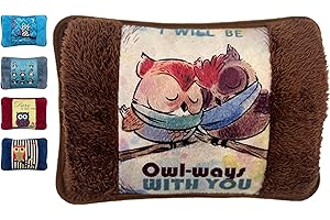 SUYAMIR Borsa Acqua Calda Elettriche con Morbida Fodera in Peluche; 500 watt;Temperatura max 75°C;utile come Scaldamani e Scaldapiedi;Ideale per Alleviare Dolori Muscolari,Dorsali e Mestruali(Gufo-Marrone)