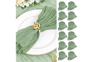 YMHPRIDE 30 Stück Mullservietten 50 cm, Gaze-Käsetuch Vintage-Boho-Stoffservietten, Großpackung für Partys, Hochzeiten, Empfänge, Brautpartys, Tischdekorationen – Salbeigrün