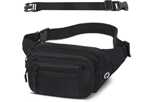 IHIGOGOFA Riñonera Hombre Mujer Deportiva Unisex con Cinturón Ajustable Extendido de 30 cm y 6 Bolsillos con Cremallera Bolsa para Entrenamiento al Aire Libre Viajes Casual Correr Senderismo Negro