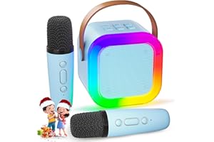 Karaoke Maschine für Kinder IROO Mini Karaoke Maschine mit 2 Mikrofonen, Mädchen Mikrofon Kinder Geschenke für Kinder Tragbarer Bluetooth-Lautsprecher mit Stimme wechselnde Effekte und LED-Lichter