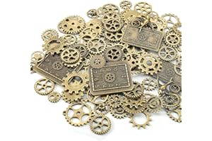 HERZWILD Metal Assorted Antiqued Bronze Skeleton Steampunk Gears Watch Cog Wheel Sets, Charms Vintage Pendant Craft for Jewelry Making.