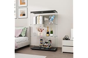 ‎FANYUSHOW FANYUSHOW Glasvitrine Standvitrine in Schwarz, Modern Glas Holz Vitrine 3-Lagen Vitrine aus Glas für Sammlerstücke Bücher Wein, für Büro Wohnzimmer Küche, 125 x 79 x 36.5 cm