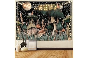 ‎YUGARLIBI Yugarlibi Pilz Wandteppich Schwarz Wald Schnecke Wandbehang Mond Sterne Pflanzen Wandtuch Wandkunst Tapisserie für Schlafzimmer Wohnzimmer 150x130cm