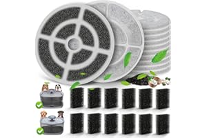 HOSCABSS 12 Stück 18 cm große Aktivkohlefilter, kompatibel mit SIBAYS 9,5 l Hunde-Wasserbrunnen, 17,8 cm Ersatzfilter für Kastty 9 l große Hundewasserbrunnen, mit 12 Schwämmen