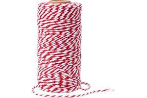 AUERVO 100M Christmas Candy Craft String, Red and White String Cotton Wrapping Twine, 2MM Durable Bakers Twine For DIY Crafts and Handmade Arts