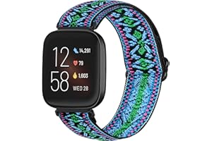Runostrich Adjustable Elastic Watch Straps Compatible with Fitbit Versa/Fitbit Versa 2/Fitbit Versa Lite Nylon Sport Loop Stretch Wristband Replacement Band for Women Men (Boho Blue)