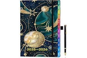 ZXHQ Agenda 2025-2026 Semana Vista A5, Agenda Semanal Y Mensual, Agenda Escolar, Pestañas Mensuales de Colores y Página a Color, Juego de Bolígrafos, Bolsillo Interior, Ago. 25 - Jul. 26 - Planeta