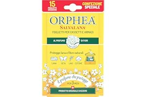Orphea Salvalana, Foglietti per Cassetti e Armadi, Protegge Lana e Vestiti Tutta la Stagione, Profumo di Fiori, agisce per 12 settimane - 15 Foglietti Emanatori