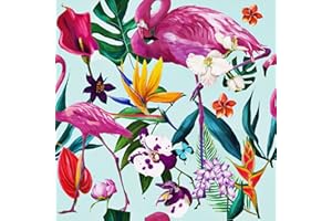 HOTDECOR Papier Peint Animaux Floral Papier Peint Tropical Bleu Canard 60cm X 300cm Papier Vinyle Adhesif Flamant Rose Tropical Fleuri Autocollant Meuble Pour Armoire Decoration Murale Cuisine Salle de Bain