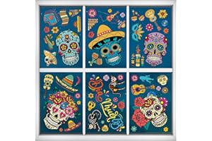 Traziewell Skull Window Stickers Wall Clings Sticker Colourful Skeleton PVC Waterproof Self Adhesive Window Decal for Glass Showcase Home Shower Nursery Decoration Party Supplies 0111