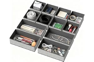 DIMJ 12 PCS Dresser Drawer Organiser Fabric Storage Box Foldable Wardrobe Dividers Cubes for Socks, Underwear, Ties, Scarves, Cosmetics