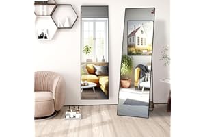‎FANYUSHOW FANYUSHOW Ganzkörperspiegel 150x40cm mit Schwarz Metallrahmen Standspiegel HD Groß Wandspiegel mit Haken für Wohn-, Schlaf- und Ankleidezimmer Spiegel