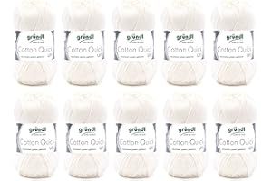 Gründl Laine Cotton Quick uni – laine fine pour crochet – fil à tricoter – fil à crocheter – brillante et douce pour la peau – 100% coton – 10 pelotes 50 g / 125 m – taille d’aiguille 3-4 –laine