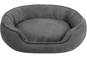 Hollypet Cat Bed Small Dog Bed, Round Pet Bed for Cats and Puppy, Soft Sleeping Beds Breathable Pet Cushion, Dark Grey(55 * 50 * 15cm)